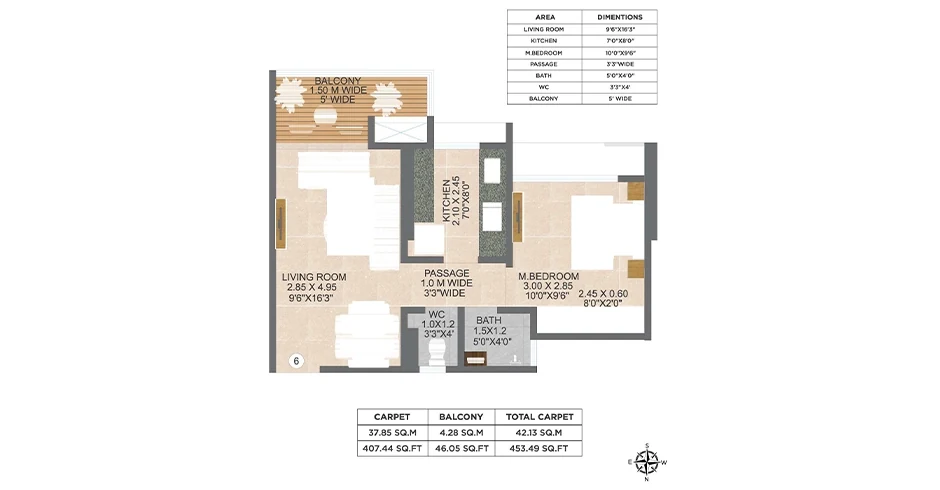 Nivasa Green City 1 BHK floor plan, 453 sq ft carpet