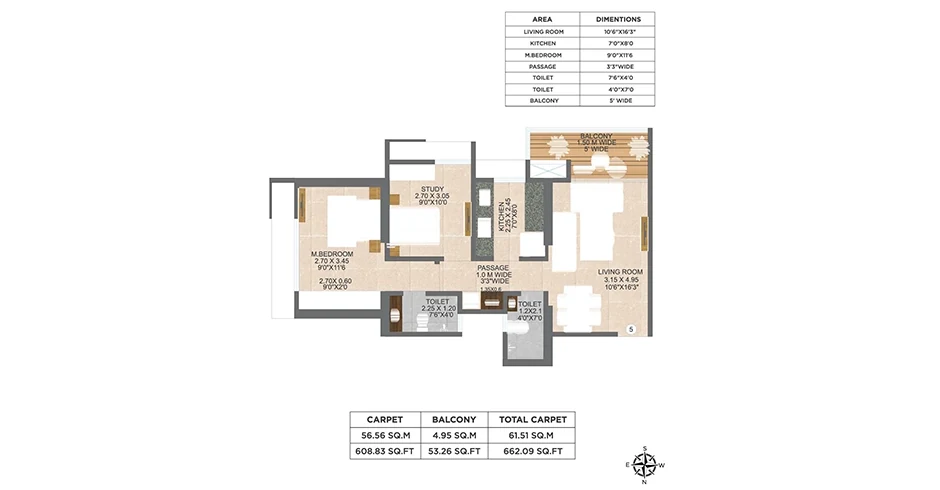 Nivasa Green City 2 BHK floor plan, 662 sq ft carpet